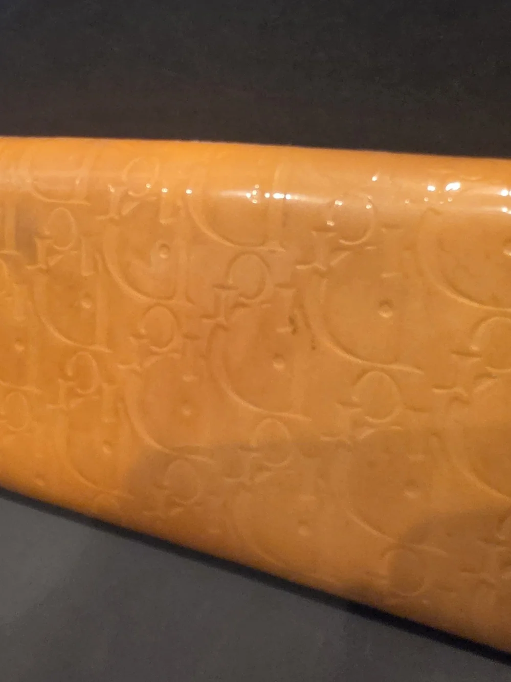 Dior Patent Trotter Embossed Clutch in Golden Color